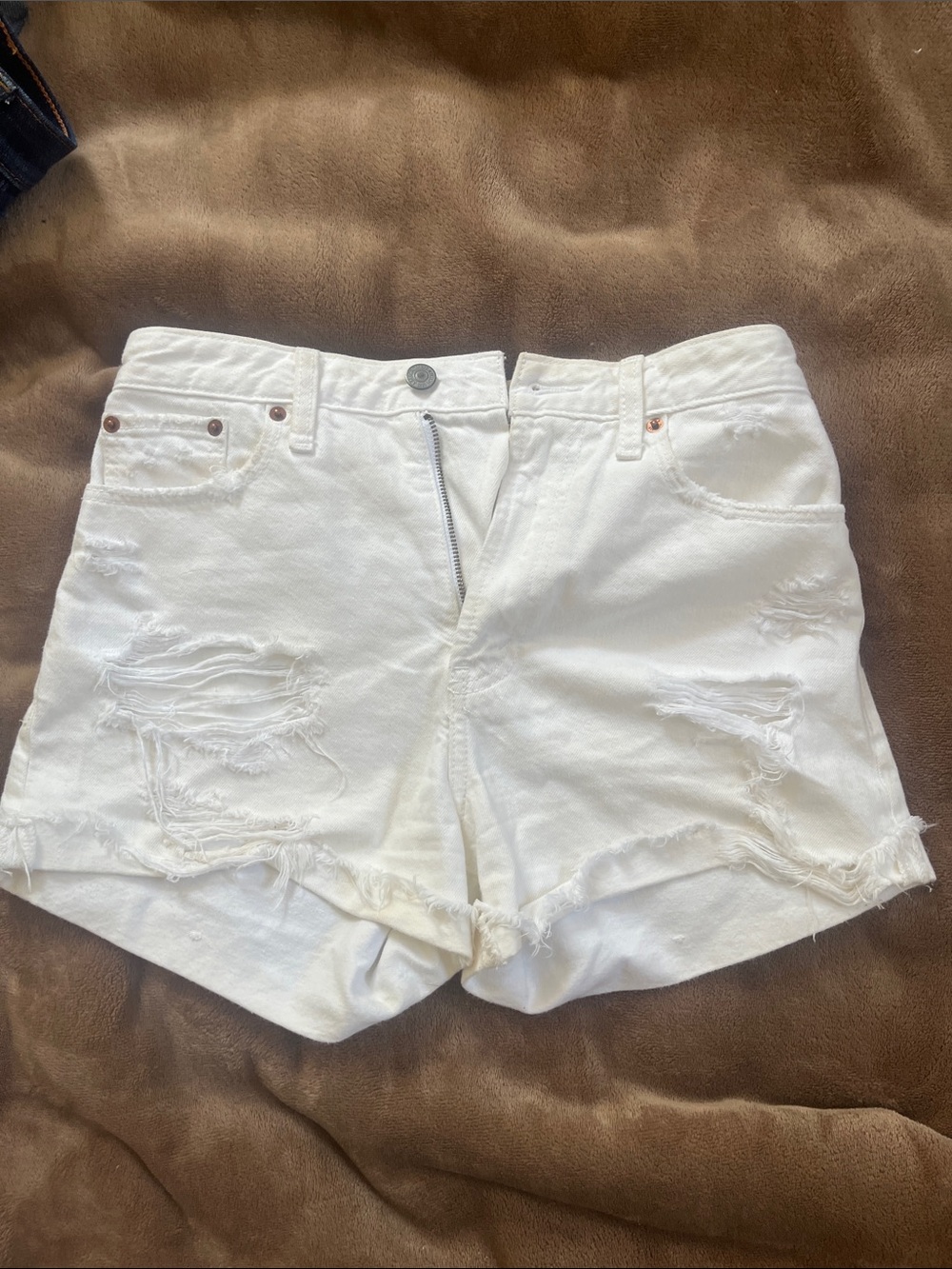 Abercrombie & Fitch White Distressed Denim Cutoff Shorts